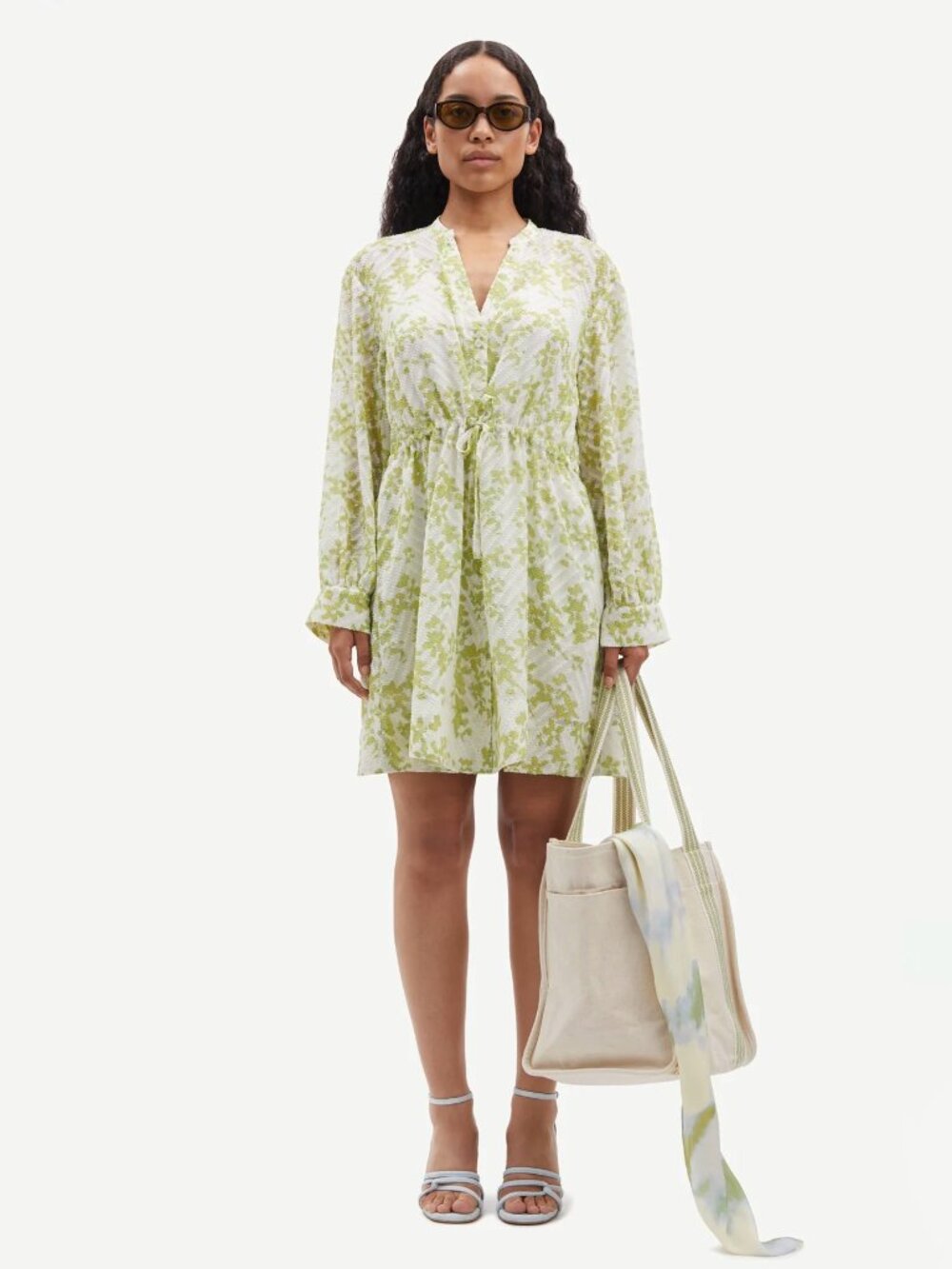 SAMSOE SAMSOE Saamelie Green Meadow Print Jacquard Chiffon Tunic Dress, Size XS